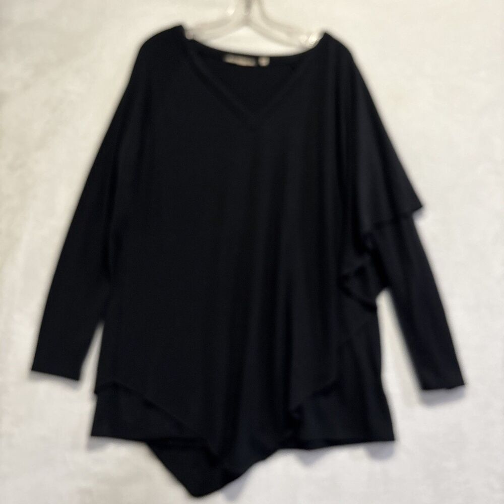 Soft Surroundings Madeline Black Asymmetrical V Neck Long Sleeve Tunic Medium